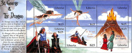Liberia 2001 Holy George Dragon Fight 6v M/s, Mint NH, Art - Fairytales - Märchen, Sagen & Legenden