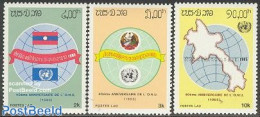 Laos 1985 United Nations 3v, Mint NH, History - Various - Flags - United Nations - Maps - Geografia