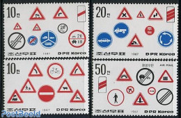 Korea, North 1987 Traffic Signs 4v, Mint NH, Transport - Traffic Safety - Incidenti E Sicurezza Stradale