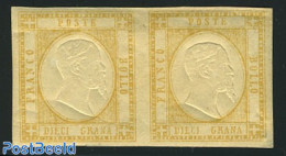 Italy 1861 10Gr. Yellowbrown, Unused Pair, Unused (hinged) - Otros & Sin Clasificación