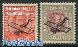Iceland 1928 Airmail Overprints 2v, Unused (hinged), Transport - Aircraft & Aviation - Neufs