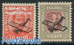 Iceland 1928 Airmail Overprints 2v, Unused (hinged), Transport - Aircraft & Aviation - Unused Stamps