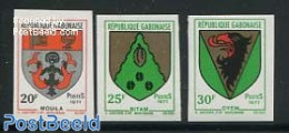 Gabon 1971 City Coat Of Arms 3v, Imperforated, Mint NH, History - Coat Of Arms - Ungebraucht