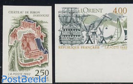 France 1992 TOURISM 2V IMPERFORATED, Mint NH, Transport - Ships And Boats - Art - Castles & Fortifications - Ongebruikt