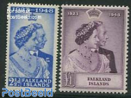Falkland Islands 1948 Silver Wedding 2v, Mint NH, History - Kings & Queens (Royalty) - Königshäuser, Adel