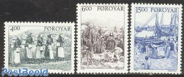 Faroe Islands 1995 Life Around 1900 3v, Mint NH, Nature - Transport - Cattle - Dogs - Fishing - Ships And Boats - Fishes