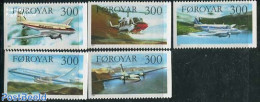 Faroe Islands 1985 Aeroplanes 5v, Mint NH, Transport - Helicopters - Aircraft & Aviation - Helikopters