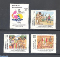 Dominican Republic 1990 Discovery Of America 4v, Mint NH, History - Transport - Explorers - Ships And Boats - Esploratori