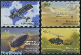 Central Africa 2000 Aviation History 4v, Mint NH, Transport - Helicopters - Aircraft & Aviation - Zeppelins - Hélicoptères