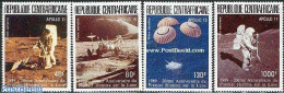 Central Africa 1989 Moonlanding Anniversary 4v, Mint NH, Sport - Transport - Parachuting - Space Exploration - Fallschirmspringen