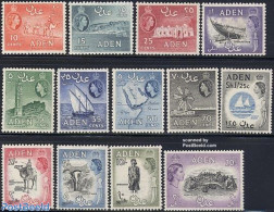Aden 1954 Definitives 13v, Unused (hinged), Nature - Transport - Various - Camels - Ships And Boats - Mills (Wind & Wa.. - Boten