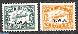 South-West Africa 1930 Airmail Overprints 2v, Unused (hinged), Transport - Aircraft & Aviation - Vliegtuigen