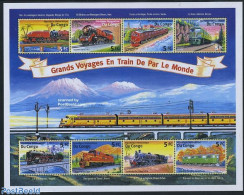 Congo Dem. Republic, (zaire) 2001 Railways 8v M/s (8x5FC), Mint NH, Transport - Railways - Art - Bridges And Tunnels - Treinen