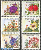 Zimbabwe 2002 Flowers, Butterflies 6v, Mint NH, Nature - Butterflies - Flowers & Plants - Zimbabwe (1980-...)