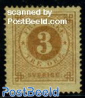 Sweden 1872 3o Brown, Unused, Perf. 14, Unused (hinged) - Ungebraucht