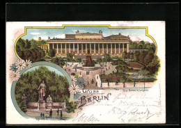 Lithographie Berlin, Königliches Museum Im Lustgarten, Denkmal König Albrecht II.  - Mitte