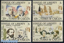 Turks And Caicos Islands 1985 Statue Of Liberty 4v, Mint NH, Transport - Ships And Boats - Art - Handwriting And Autog.. - Boten