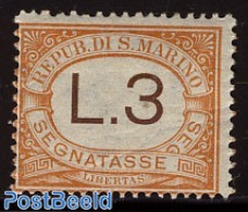 San Marino 1925 Postage Due 3L Orange/brown, Unused Hinged, Unused (hinged) - Altri & Non Classificati