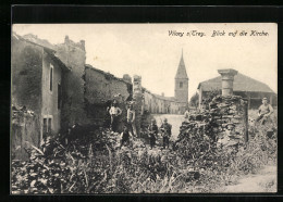 CPA Vilcey S/Trey, Vue Partielle Avec Ruines, Des Soldats, Einwohnern Et L'Église  - Andere & Zonder Classificatie