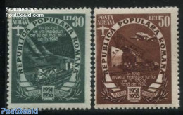 Romania 1951 Five Year Plan 2v (only Airmails), Mint NH, Transport - Aircraft & Aviation - Railways - Unused Stamps