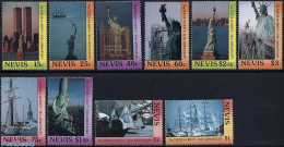Nevis 1986 Statue Of Liberty 10v, Mint NH, Transport - Ships And Boats - Art - Sculpture - Boten