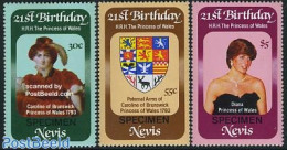 Nevis 1982 Diana Birthday 3v SPECIMEN, Mint NH, History - Charles & Diana - Coat Of Arms - Kings & Queens (Royalty) - Case Reali