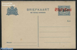 Netherlands 1921 Reply Paid Postcard Vijf/Vijf On 2/2 On 1.5/1.5c, Unused Postal Stationary - Storia Postale