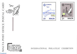 Malta 1988 Postcard, Europa, Filacept, Unused Postal Stationary, History - Science - Europa (cept) - Telecommunication.. - Telecom