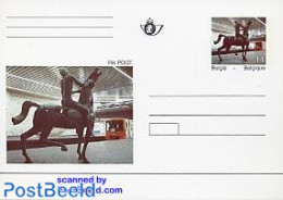 Belgium 1991 Postcard Rik Poot, Unused Postal Stationary, Nature - Transport - Horses - Railways - Art - Sculpture - Covers & Documents
