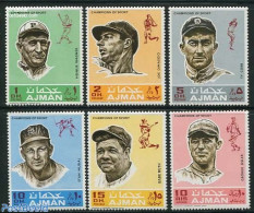 Ajman 1969 Baseball Players 6v, Mint NH, Sport - Baseball - Sport (other And Mixed) - Base-Ball