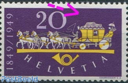 Switzerland 1949 20c, Plate Flaw, Stong Retouched Line Above Coach, Mint NH, Nature - Transport - Various - Horses - C.. - Nuevos
