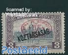 Hungary 1919 Debrecen, 3Kr, Stamp Out Of Set, Unused (hinged) - Ungebraucht