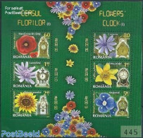 Romania 2013 Flowers & Clocks Special S/s, Mint NH, Nature - Flowers & Plants - Art - Art & Antique Objects - Clocks - Neufs