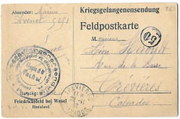 Carte Postale Camp De Prisonniers FRIEDRICHSFELD Bei WESEL 22 II 1916 Pour TREVIERES Calvados - 50 - - Covers & Documents