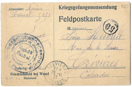 Carte Postale Camp De Prisonniers FRIEDRICHSFELD Bei WESEL 22 II 1916 Pour TREVIERES Calvados - 50 - - Lettres & Documents