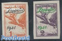 Hungary 1931 Zeppelin Overprints 2v, Imperforated, Mint NH - Neufs