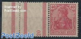 Germany, Empire 1921 Edge+tab+40Pf, Horizontal Strip, Mint NH - Ongebruikt