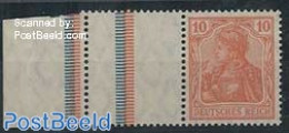 Germany, Empire 1921 Edge+tab+10Pf, Horizontal Strip, Mint NH - Unused Stamps