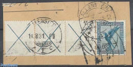 Germany, Empire 1930 Airmail, 3xtab+20Pf Horizontal Strip, Used On Piece Of Letter, Used, Nature - Birds - Zusammendrucke