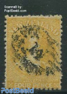 New Zealand 1864 4p, Yellow, WM1, Used, Used Stamps - Oblitérés