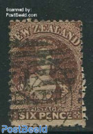 New Zealand 1864 6p Brown, WM1, Used, Used Stamps - Gebraucht