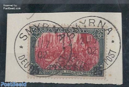 Turkey 1900 German Post, 25Pia On 5M, Overprint Without Serif, Narrow Numbers On Original Stamp, Used On Piece O, Used - Altri & Non Classificati