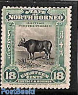 North Borneo 1909 18c, Stamp Out Of Set, Unused (hinged), Nature - Animals (others & Mixed) - Cattle - Wild Mammals - Borneo Septentrional (...-1963)