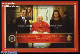 Antigua & Barbuda 2009 Pope & Obama Meeting 3v M/s, Mint NH, History - Religion - American Presidents - Pope - Popes