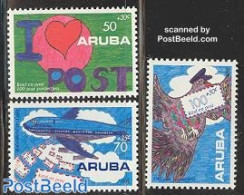 Aruba 1992 Child Welfare 3v, Mint NH, Transport - Post - Aircraft & Aviation - Art - Children Drawings - Posta