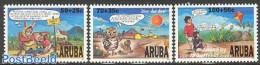 Aruba 1996 Child Welfare 3v, Mint NH, Nature - Sport - Owls - Kiting - Art - Children's Books Illustrations - Comics (.. - Cómics