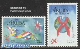 Aruba 2000 UPAEP 2v, Mint NH, Health - History - Various - Flags - U.P.A.E. - Maps - Geografía