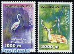 Azerbaijan 1999 Europa, Parks 2v, Mint NH, History - Nature - Europa (cept) - Animals (others & Mixed) - Birds - Deer .. - Naturaleza