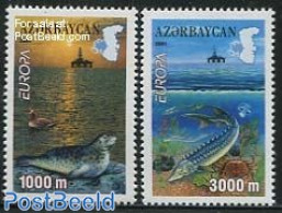 Azerbaijan 2001 Europa, Water 2v, Mint NH, History - Nature - Science - Various - Europa (cept) - Fish - Sea Mammals -.. - Fishes
