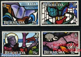 Bermuda 1992 Stained Glass 4v, Mint NH, Nature - Transport - Birds - Shells & Crustaceans - Ships And Boats - Art - St.. - Mundo Aquatico